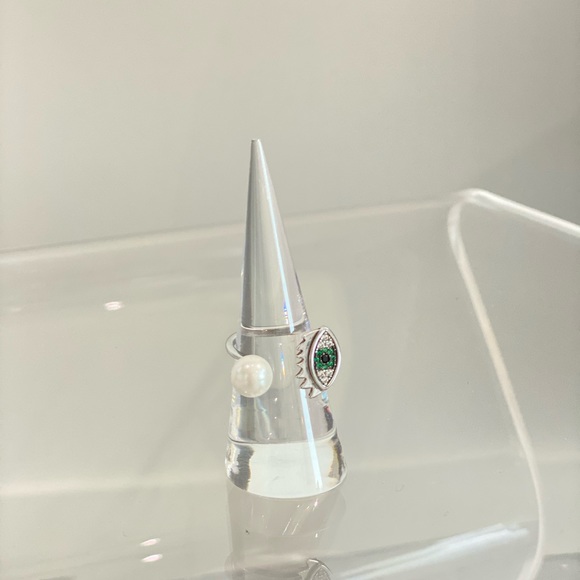 Evil Eye and Pearl Open Ring - Picture 3 of 5